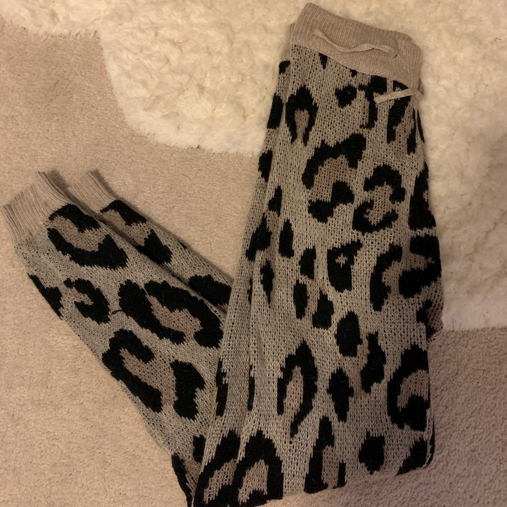 Vici Taupe and Black Leopard Print Knit Jogger Set - Picture 2 of 4